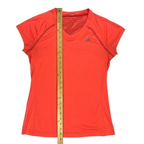 Adidas Climalite Short Sleeve Athletic T Shirt Women M Orange V Neck Running Gym - Picture 8 of 9